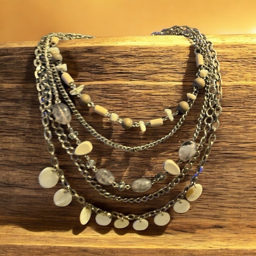 Chico's Silver Cream Layered Necklace